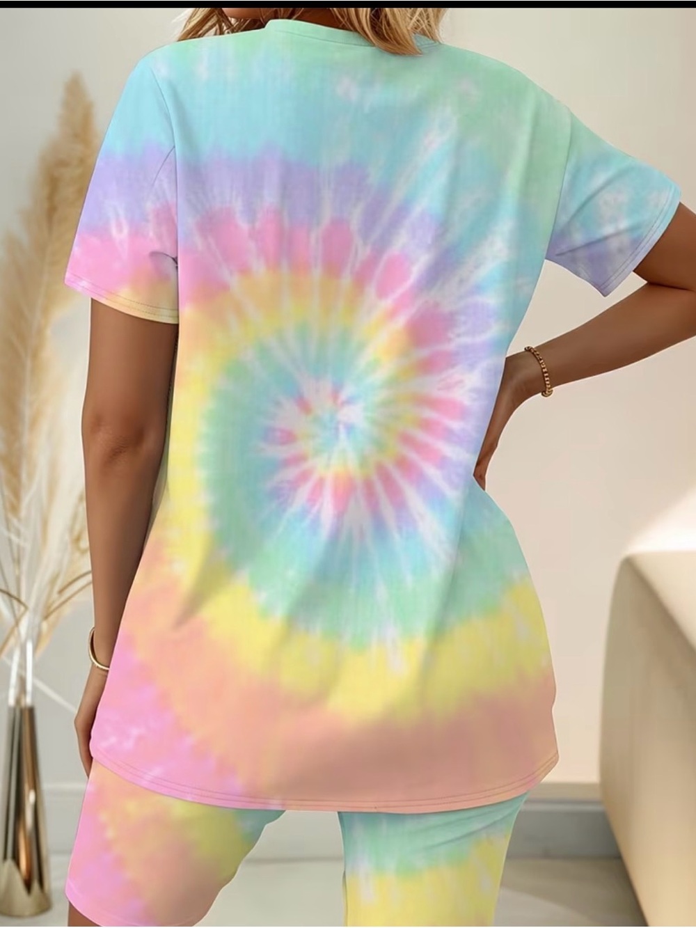 Pastel Tie-Dye Short Sleeve Tunic & Bike Shorts Set - Picture 3 of 3